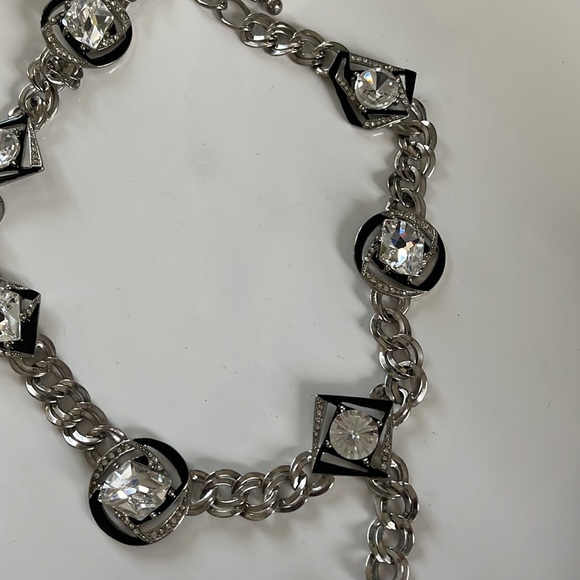 Vtg Oscar De La Renta Signed silver black rhinestone double necklace - Picture 7 of 12